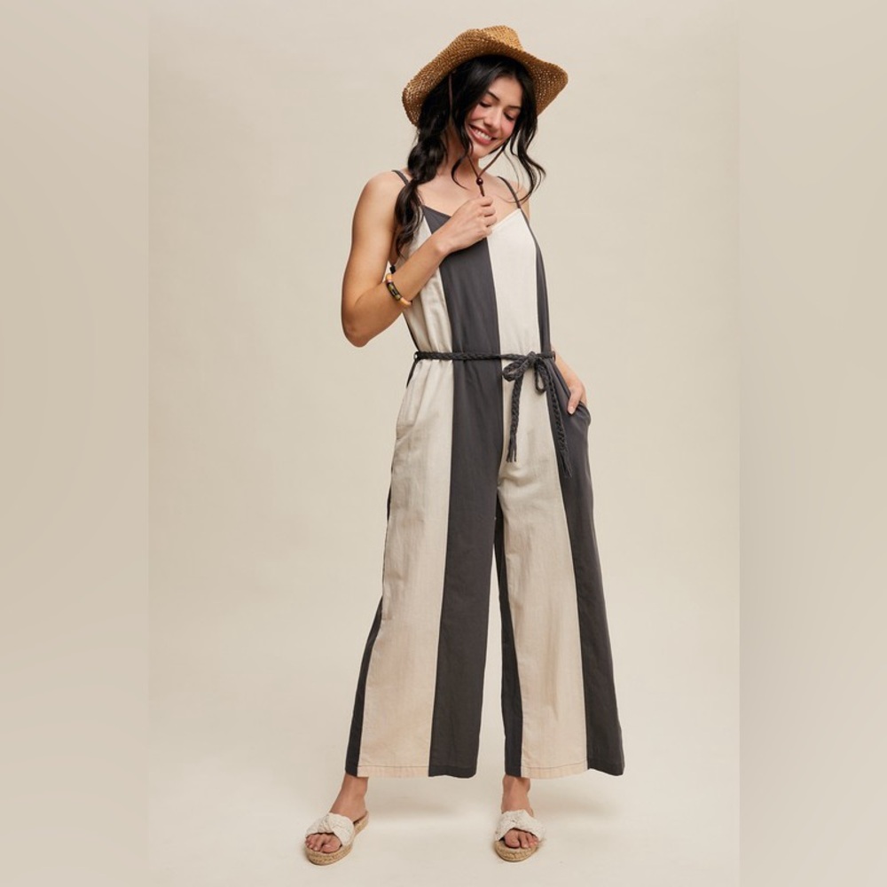 Listicle Striped Wide-Leg Jumpsuit NWOT